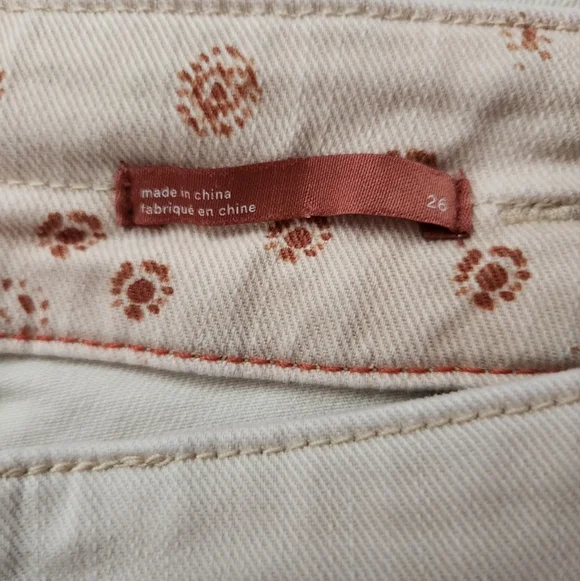 Pilcro Anthropologie Size 26 The Wanderer Jeans Patchwork Cream Pant Floral - Picture 10 of 11